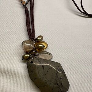 Silpada long stone and beaded pendant necklace. Brown and Gold Beaded Necklace